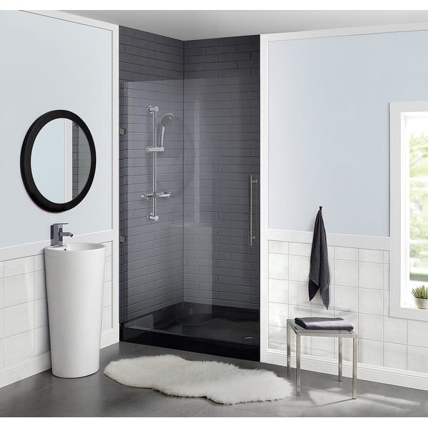 Shop Voltaire 36 X 36 Acrylic Black Single Threshold Center Drain Shower Base Overstock 29583349