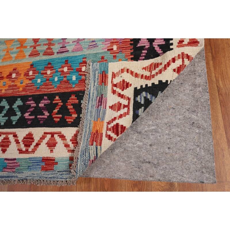 Southwestern Style Geometric Kilim Area Rug Hand-Woven Wool Carpet - 8'4" x 9'9"