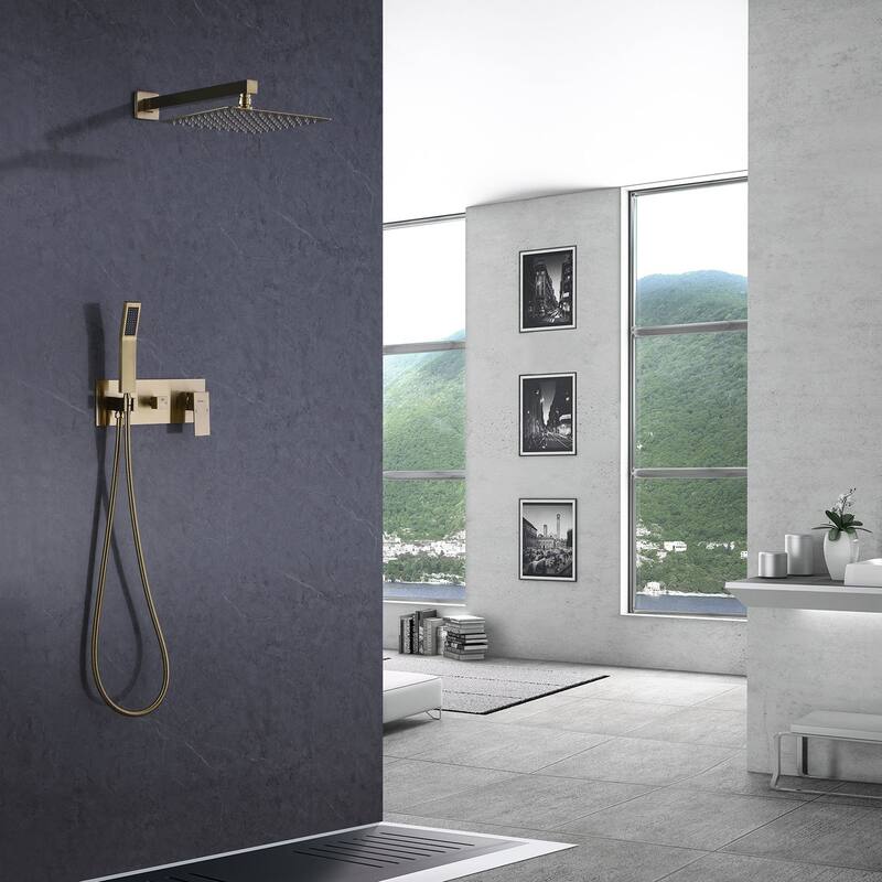 Gold 10" Rain Shower Faucet System Head Bathroom Shower Set