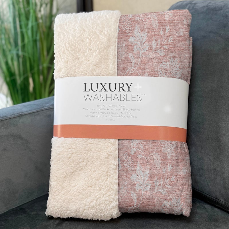 Premium Machine Washable Traditional Floral Sherpa Throw Blanket