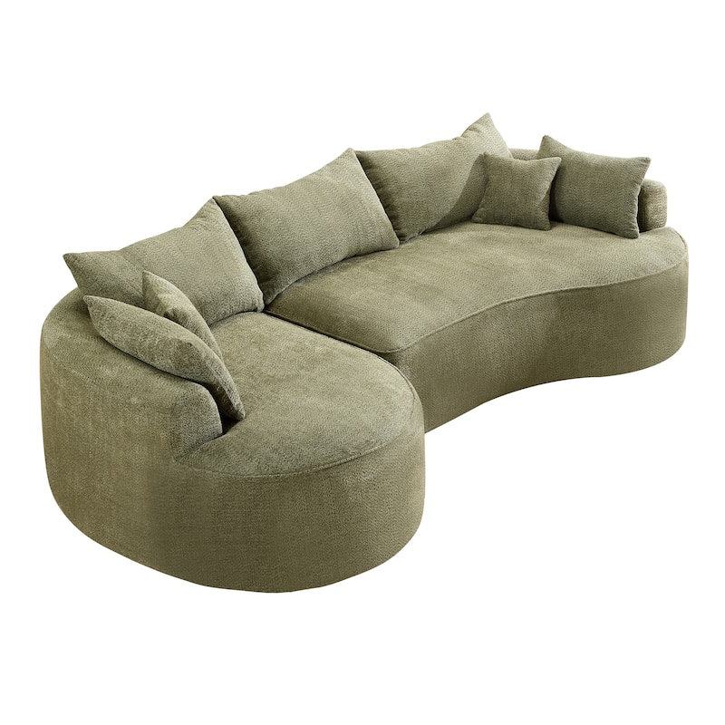 L Shape Sectional Sofa with Curved Chaise Lounge, High-Resilience Sponge Boneless Sofa, Upholstered Sofa with Throw Pillows