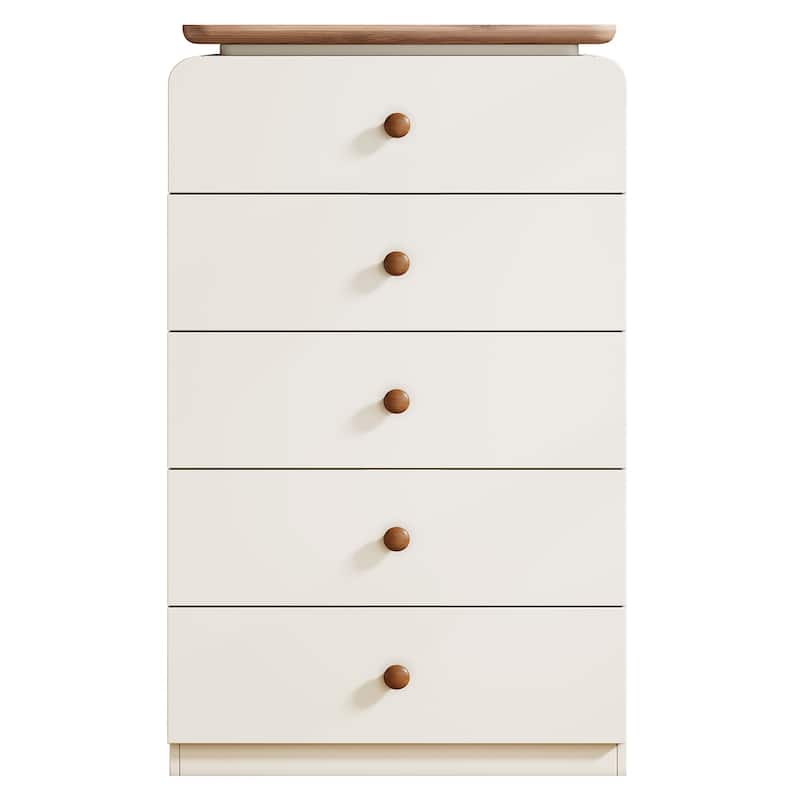 5 Drawers Chest, 45-Inch Tall Farmhouse White Storage Cabinet