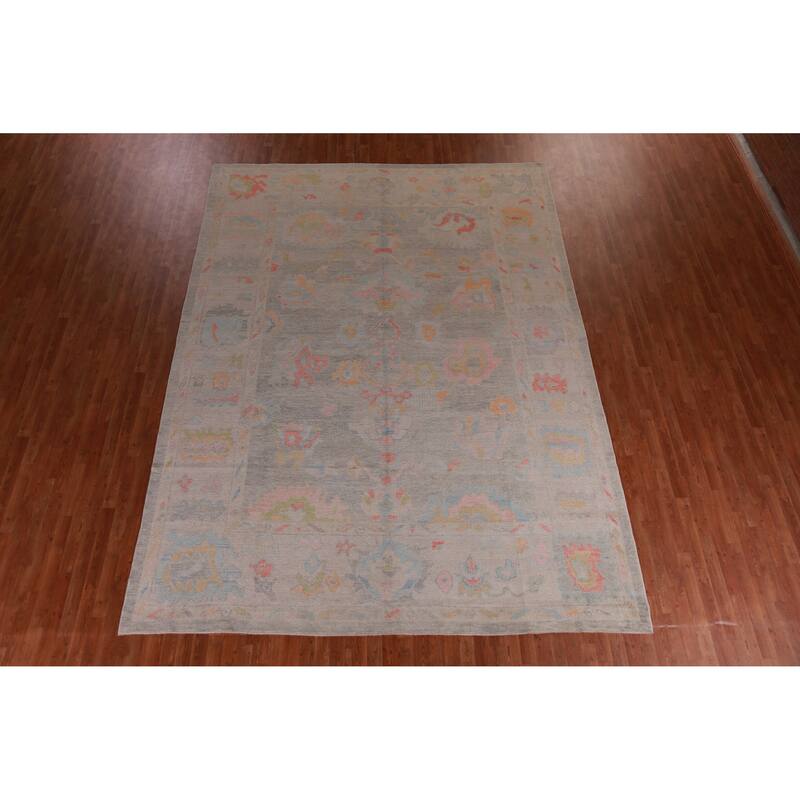 Hand Knotted Oriental 100% Wool Carpet Transitional All-Over Greys & Charcoal Oushak Area Rug - 13' 0'' X 9' 9''