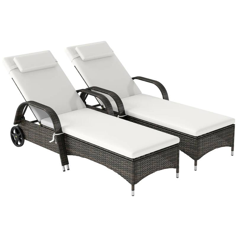 2PC Recliner, Deep Cushion PE Rattan Patio Chair, Cream