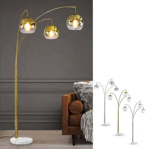 Metro 84"H Glass Globe 3-Light LED Dimmable Arch Floor Lamp with LED Vintage Bulbs