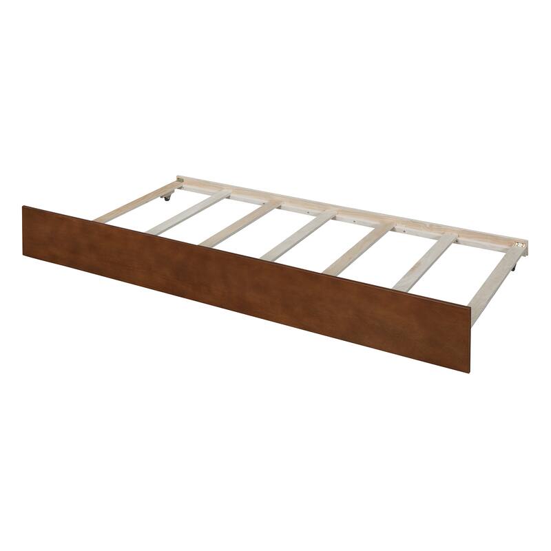 Twin Size Wood Daybed with Trundle and Safety Guardrails, Walnut Finish