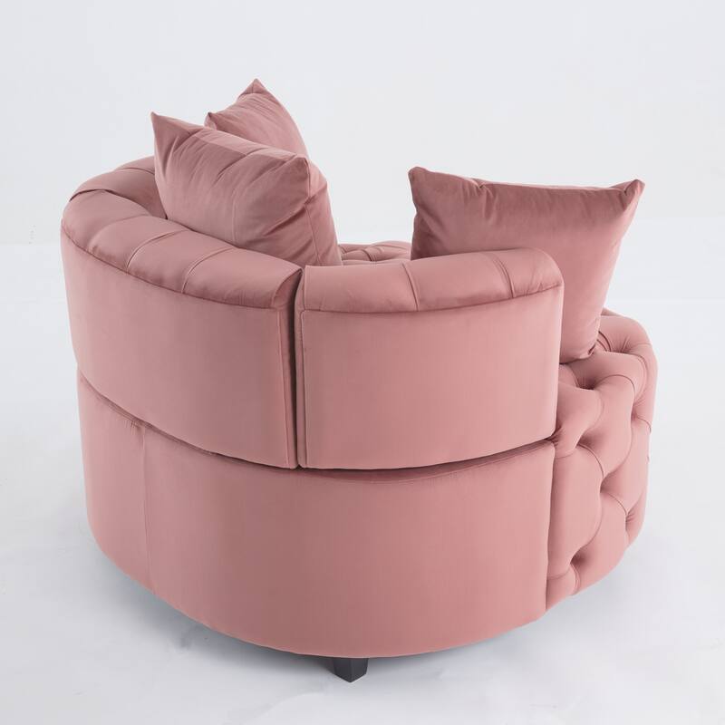 Oversized Barrel Accent Chair with 3 Pillows, Velvet Tufted Upholstered Round Club Chair, Ergonomic Reading Sofa Chair
