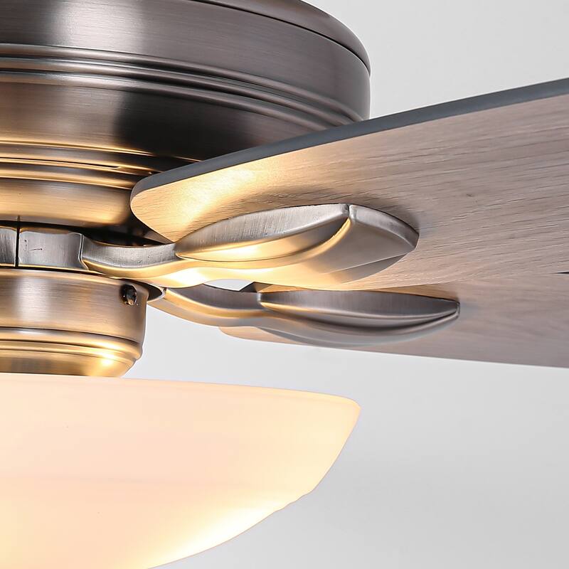 52" Traditional Antique Silver Frosted Glass Ceiling Fan with Light and Pull Chain