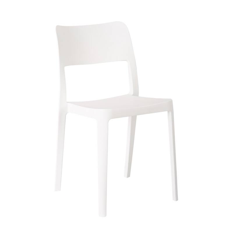 HomeRoots Set of Two White Heavy Duty Plastic Outdoor Stacking Accent Chairs