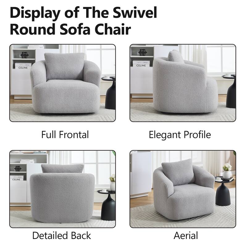 Roomfitters 360° Swivel Teddy Fleece Cuddle Chair, High-Resilience Round Accent Sofa with Soft Pillow