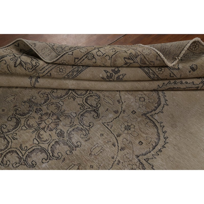 Traditional Tabriz Persian Vintage Beige Wool Carpet - 9'6" x 12'7"