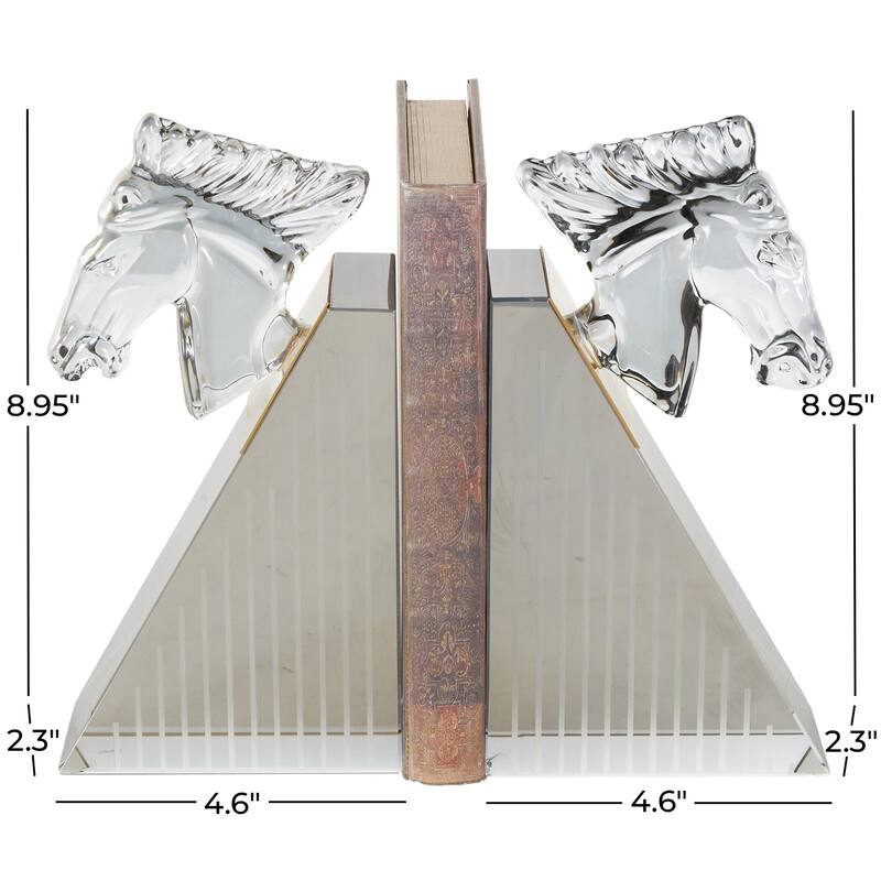 Glass Horse Head Bookends with Pyramid Bases - Set of 2 Clear - Roche River Decor