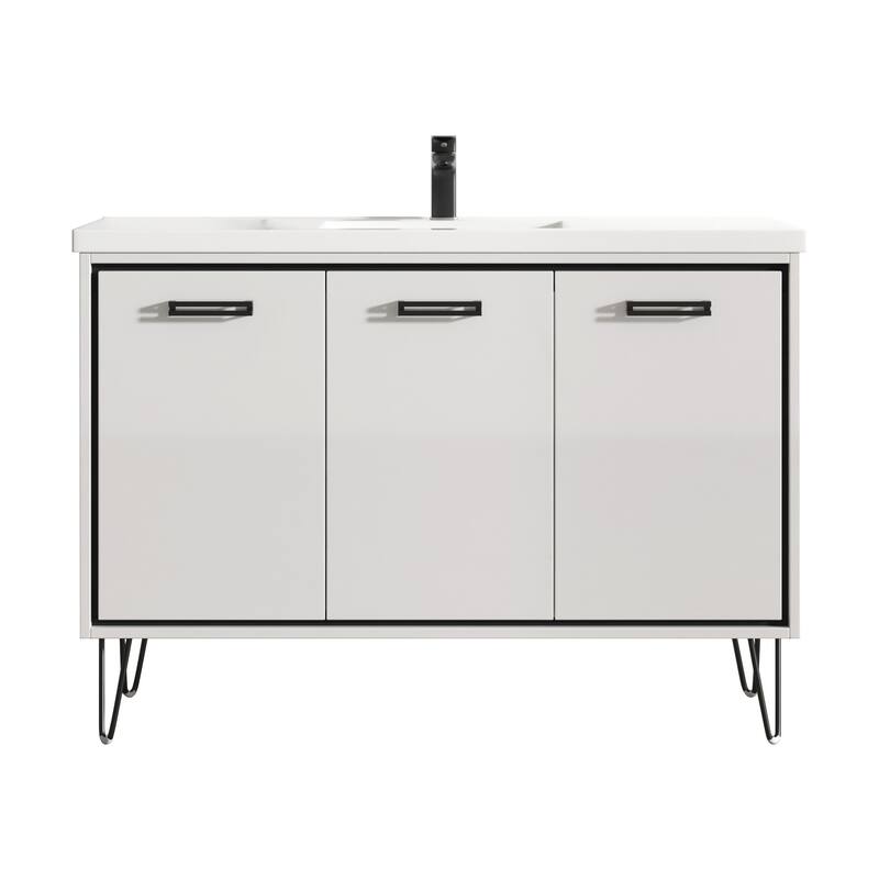 Mitchell 48" Single Bathroom Vanity Set - Glossy - Glossy White-Black Trim - Single Vanities