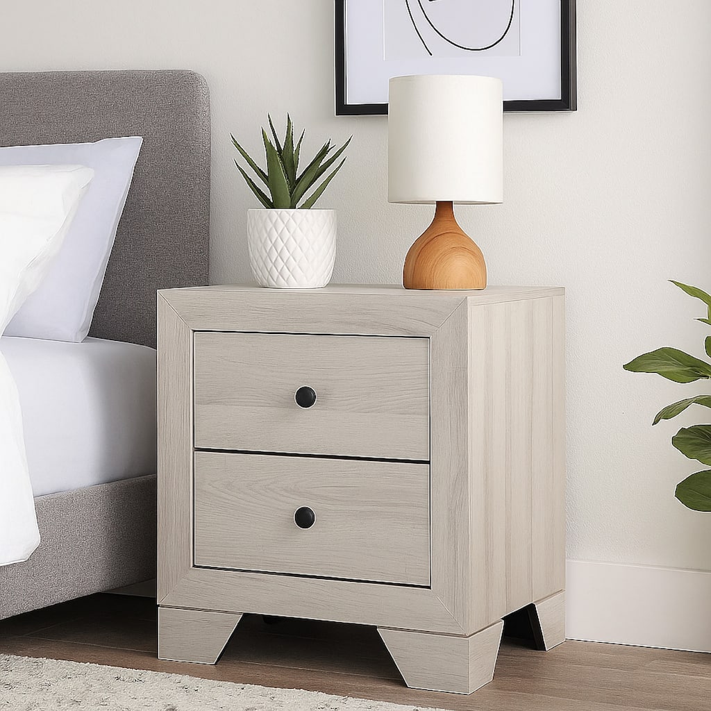 Cuzzy Nightstand with 2 Drawers, Black Metal, Natural White Wood