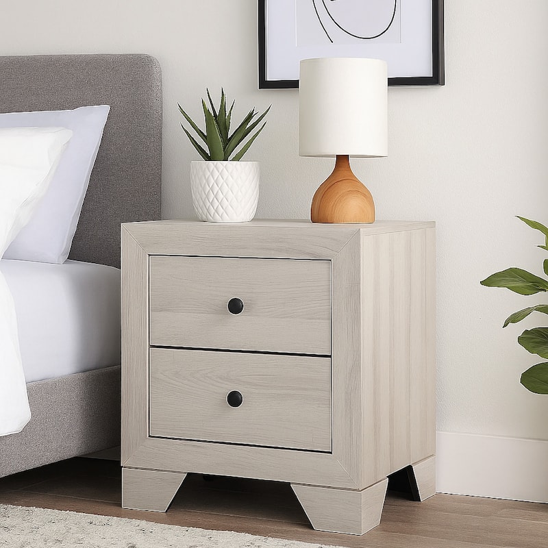 Cuzzy Nightstand with 2 Drawers, Black Metal, Natural White Wood