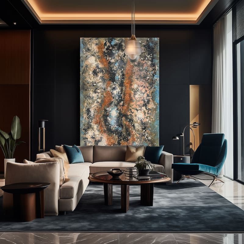 Elementum Hand Painted Abstract Horizontal Canvas Wall Art 47x31 Inch