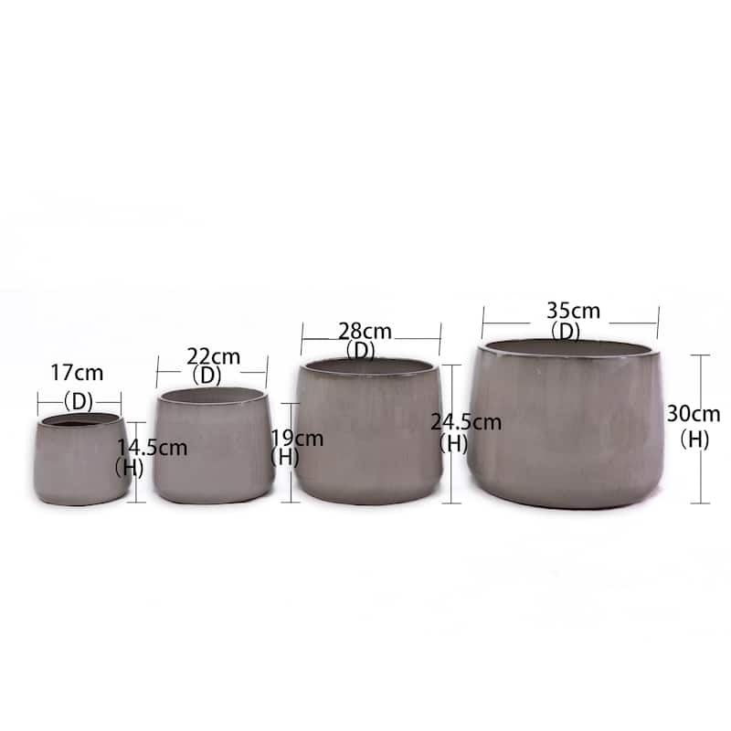 Flowerpot Ceramic Planter American White Oak 13.8in Sleek Striped Frost Resistant Customizable, 4pc