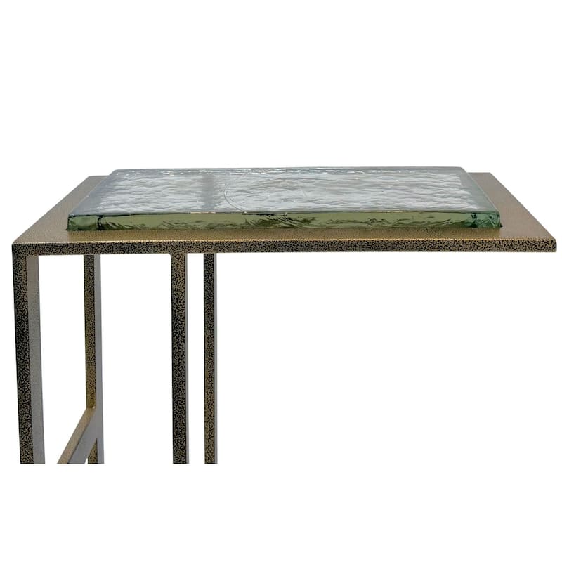 Castella C Shaped End Table - Powder Coated Iron Frame and Glass Top Accent Table Antique Brass Finish
