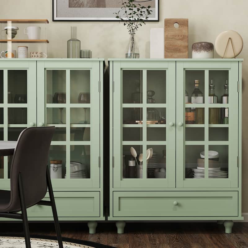 Accent Small Buffet Cabinet with Storage, Buffet Sideboard with Glass Doors and Drawer, Coffee Bar Cabinet with Adjustable Shelf