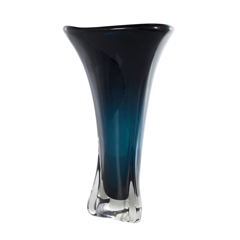 Dark Blue Glass Ombre Tulip Abstract Vase with Clear Base