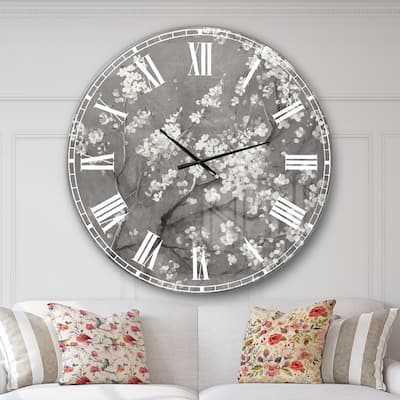 Designart 'White Cherry Blossoms I' Traditional Large Wall CLock