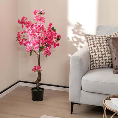 2 Pack Indoor Artificial Plum Blossom Tree w/ 92 Flowers & Trunk - Red