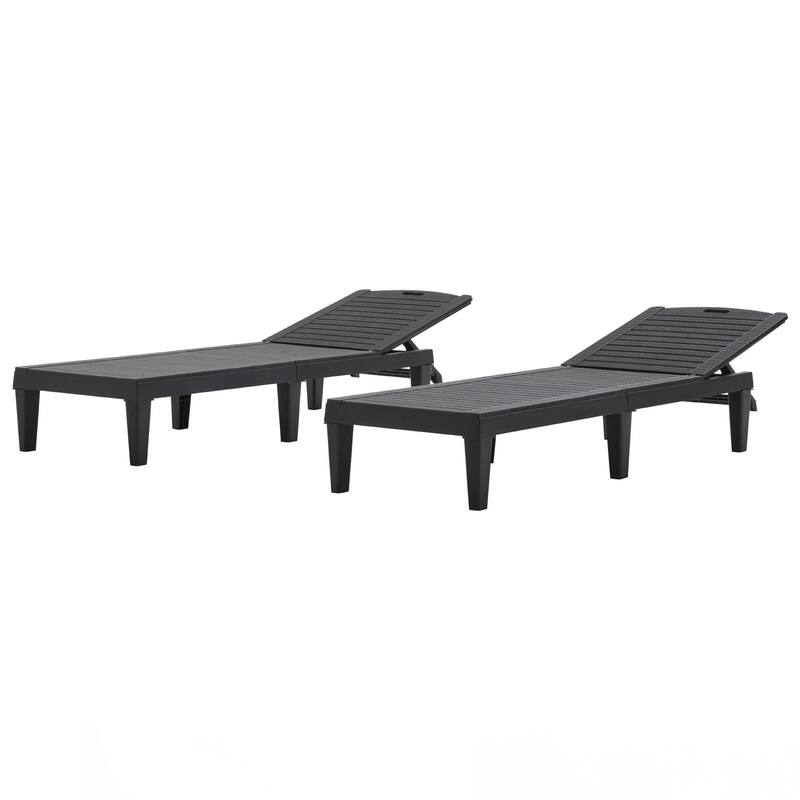 2-Piece Outdoor Chaise Lounges Resin Pool Lounge Chairs Outdoor Chaise Lounge Chair Set with Adjustable Backrest