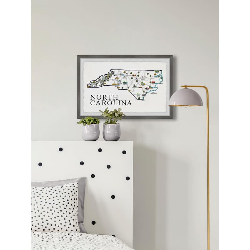 'North Carolina Landmarks Map' Framed Painting Print