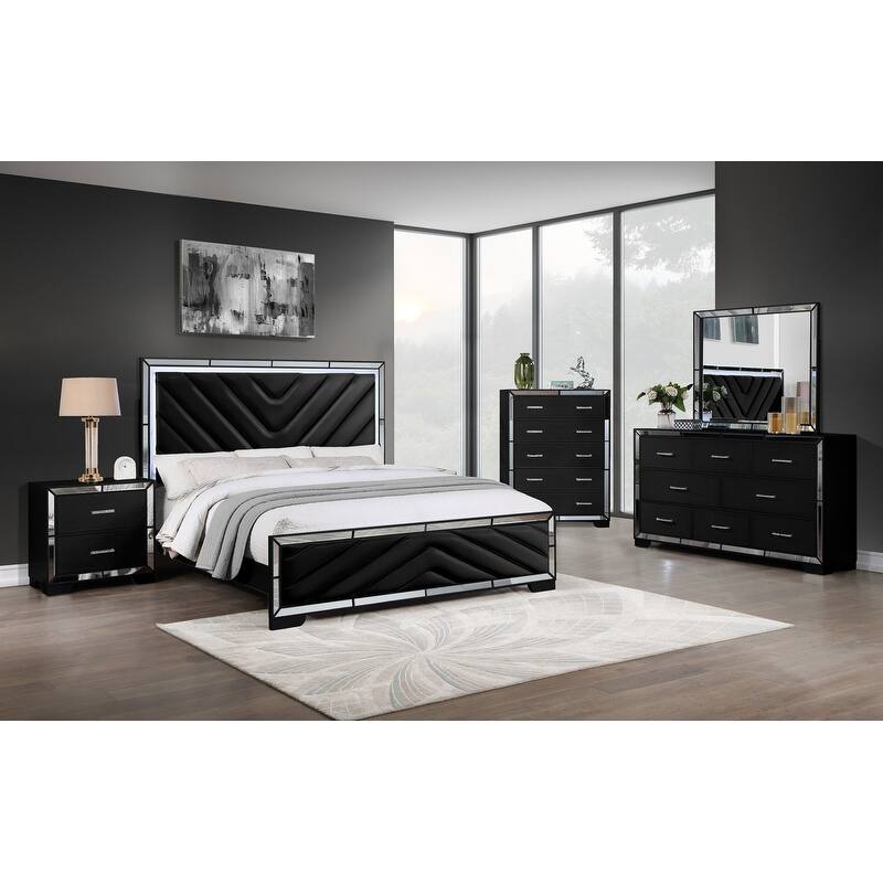 Grace Mirrored Trim Queen Bedroom Set with LED Lights