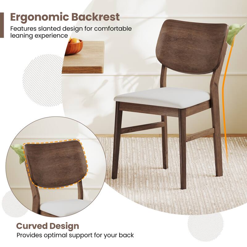 Gymax Dining Chairs Set of 2 w/ Rubber Wood Frame Padded Seat Curved