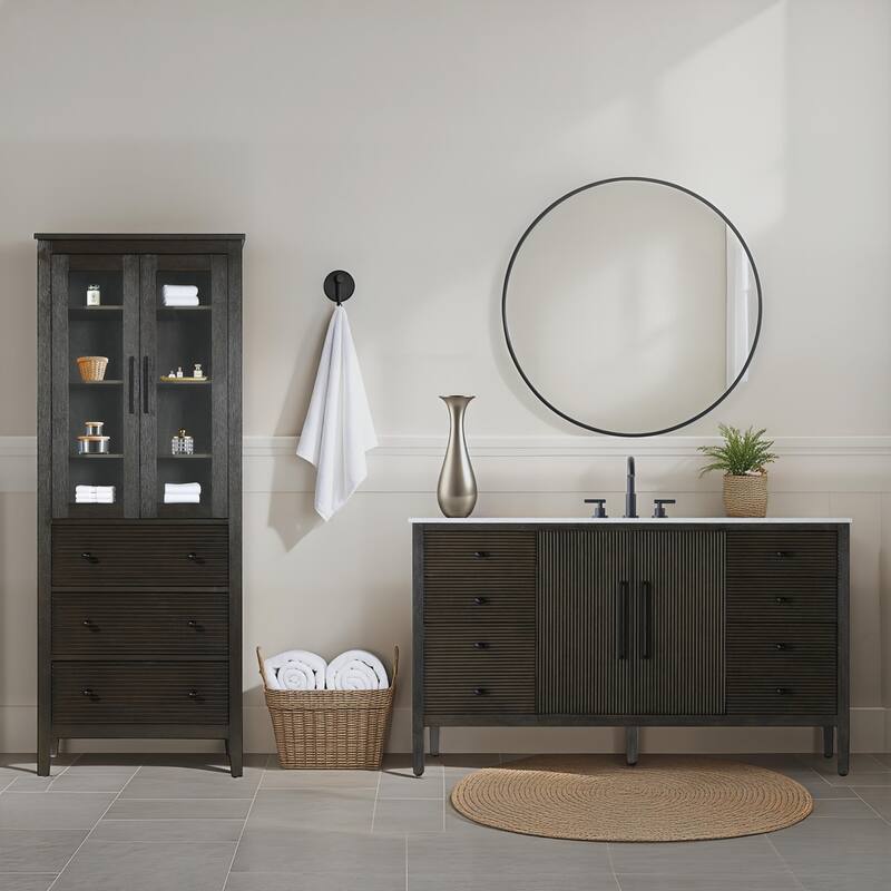 Kensington 16-28 Inch Bath Storage Glass Cabinet