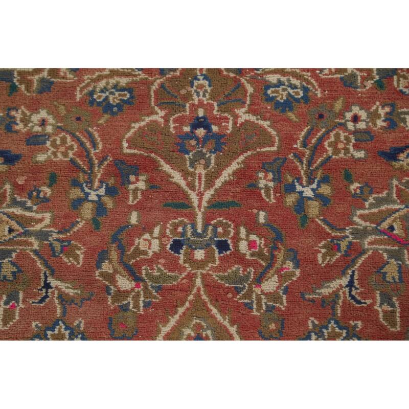 Orange Traditional Mashad Persian Vintage Rug Handmade Wool Carpet - 6'3"x 9'0"