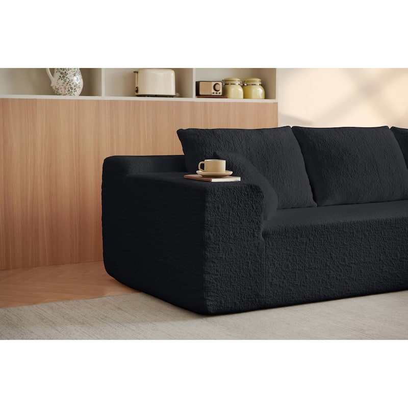 Modular Deep Seat Chaise Lounge Couch Chenille L-shaped Sectional Sofa with Pillows, Connecting Clasps and Non-slip Design