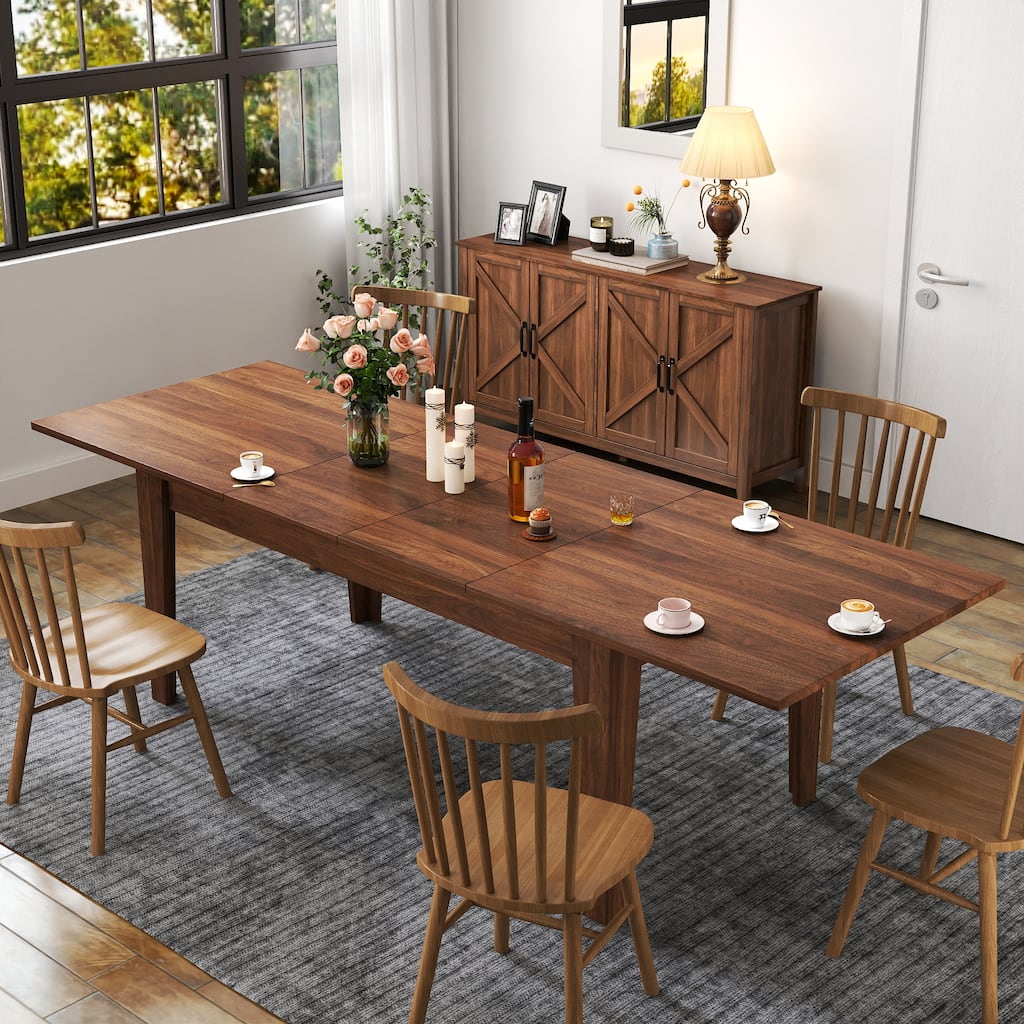 Roomfitters Large Extendable Dining Table, 106.3" Rectangular Woodgrain Kitchen Table, Walnut