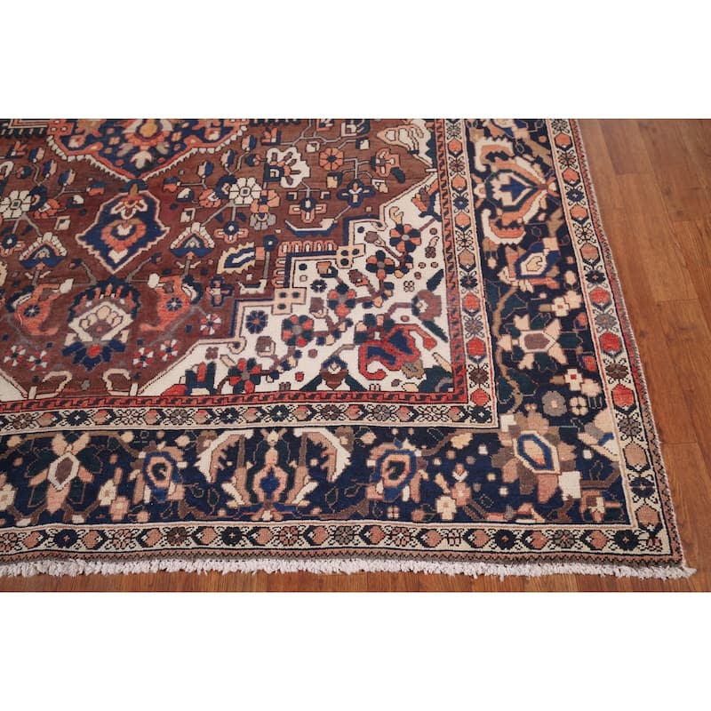 Geometric Bakhtiari Vintage Persian Rug Hand-Knotted Wool Carpet - 7'0" x 10'1"
