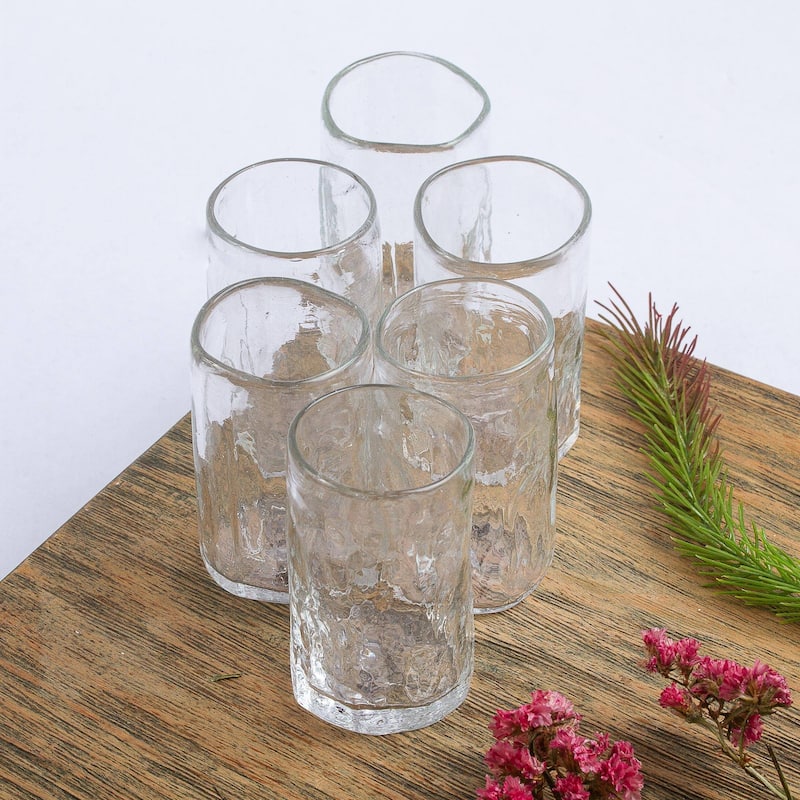 Blown glass tequila glasses, 'Crystalline Clarity' (set of 6)