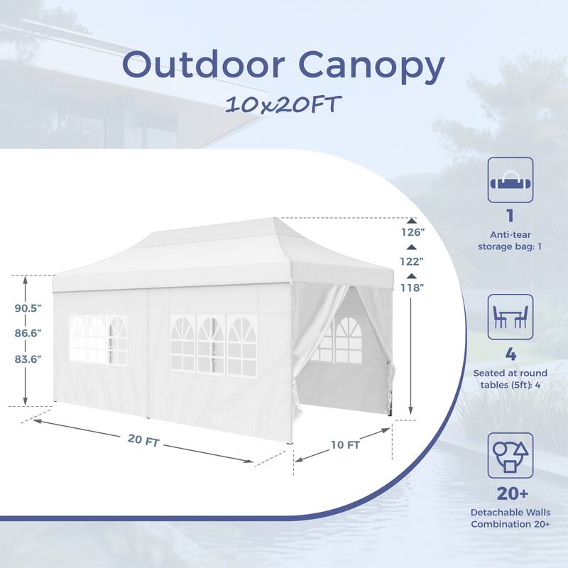 10x20FT Outdoor Canopy Tent for Events Party Wedding Waterproof Gazebo Tent with Sidewalls