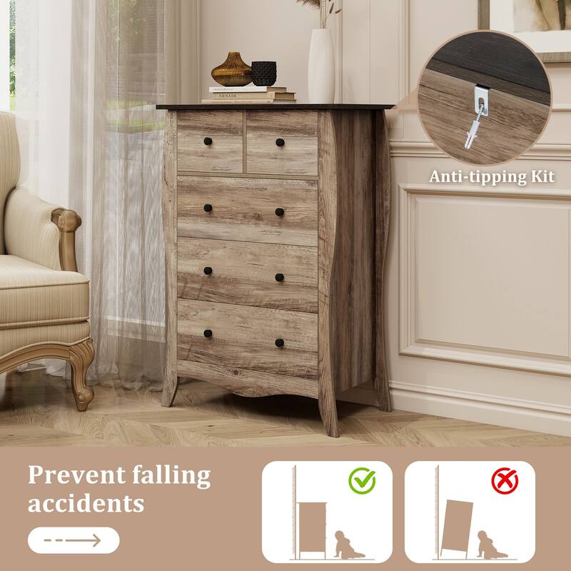 Gymax 2PCS 38'' Farmhouse Chest of Drawers w/ 5 Folding Fabric Drawers