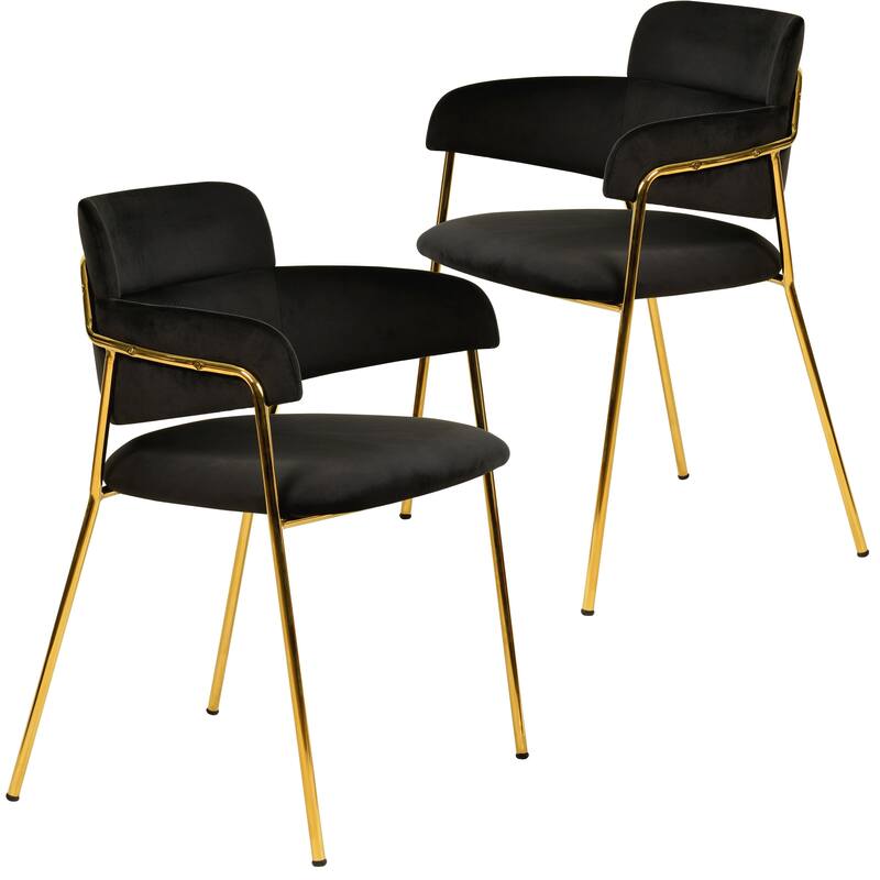 LeisureMod Axis Set of 2 Modern Upholstered Dining Chairs with Gold Stainless Steel Legs, Pair of Accent Side Chairs for Kitchen - Black