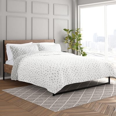 3pc King/Cal King Quilted Coverlet Set Reversible Dots Light Gray