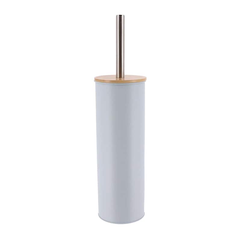 Metal Toilet Brush and Holder Set With Bamboo Lid - Light Blue