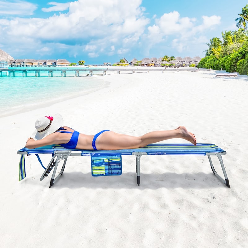 Goplus Outdoor Beach Lounge Chair Folding Chaise Lounge with Pillow - See Details