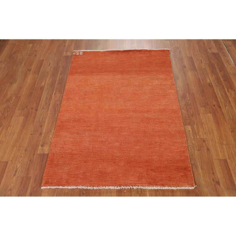Orange Gabbeh Modern Foyer Rug Oriental Hand-Knotted Wool Carpet - 2'10"x 4'1"