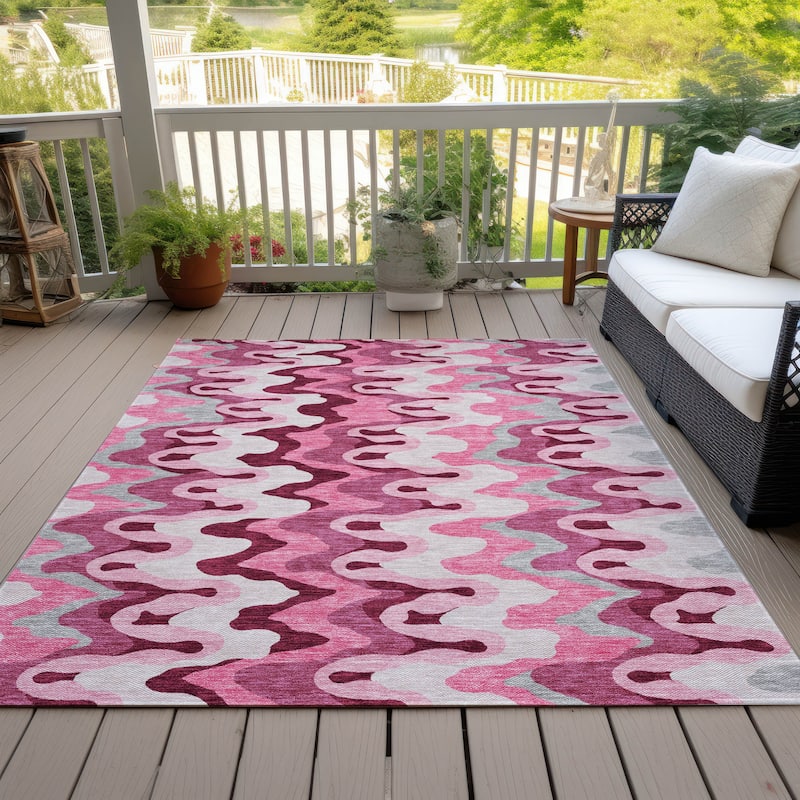Machine Washable Indoor/ Outdoor Chantille Abstract Ripples Rug - Blush - 3' x 5'