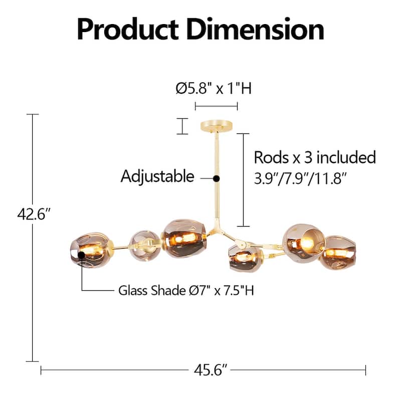 Adjustable Chandelier Pendant, Gold Chandelier with Smoked Glass Shades