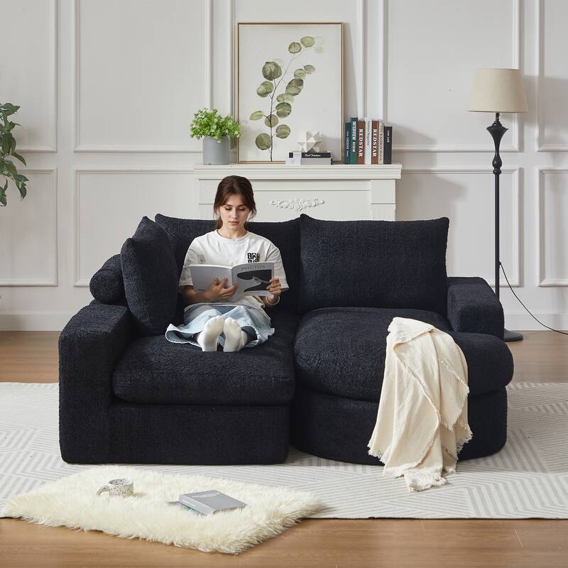 Curved Sectional Sofa with L-Shape Chaise, Chenille Upholstered Boneless Cloud Sofa, Modular 4 Seat Corner Sofa with Cushions