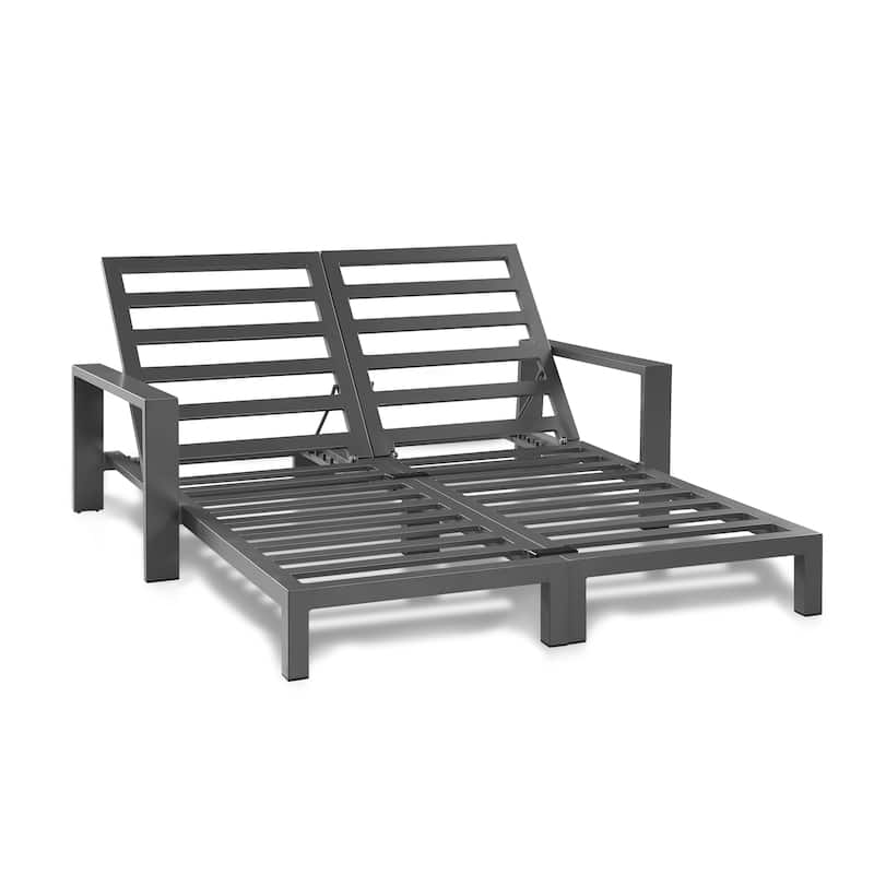Benton Modern Aluminum Lounge Outdoor Double Chaise with Cushion
