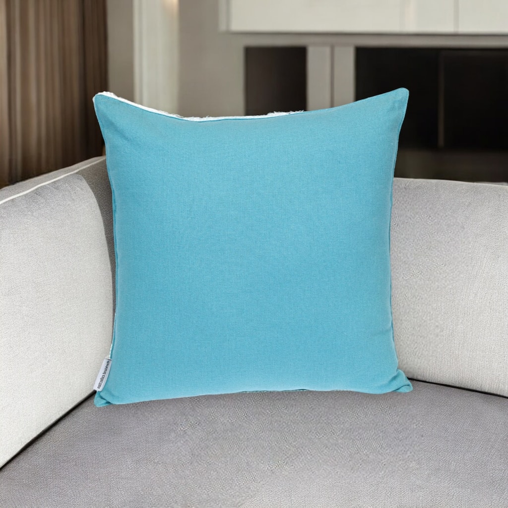 HomeRoots 16" Aqua Cotton Throw Pillow with Scalloped Edges