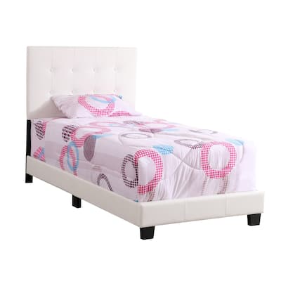 Faux Leather Button Tufted Twin Panel Bed - 77" - White