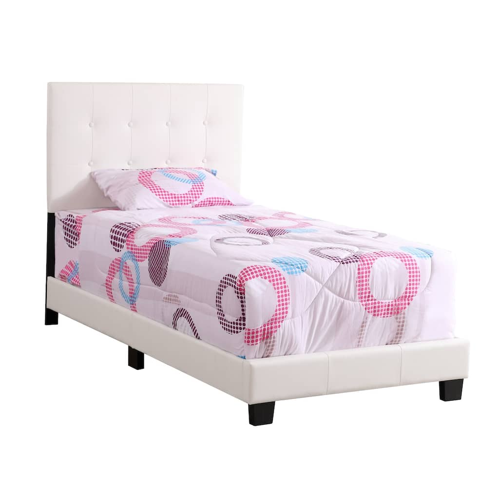 Faux Leather Button Tufted Twin Panel Bed - 77" - White